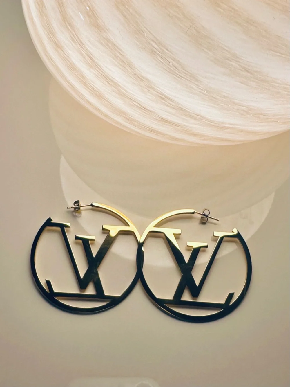 Gold LV Hoop Earrings - Designer Style - Picture 4 of 4